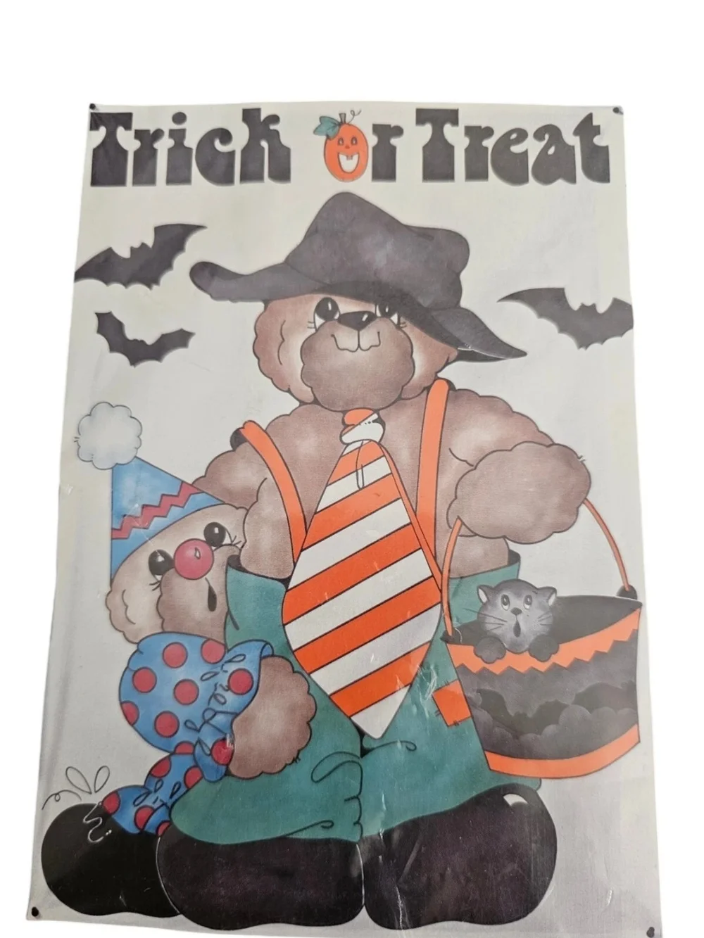 Halloween Fabric Door Panel Bear Clown Trick Or Treat 3550 Daisy Kingdom 90s Vtg